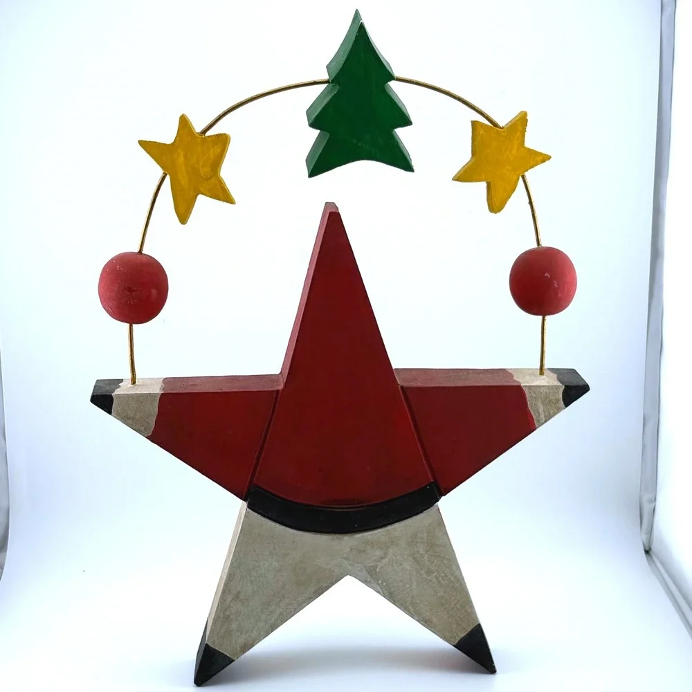 Silvestri Vintage Folk Art Wood Santa Claus Star Figurine Christmas Decor Arched